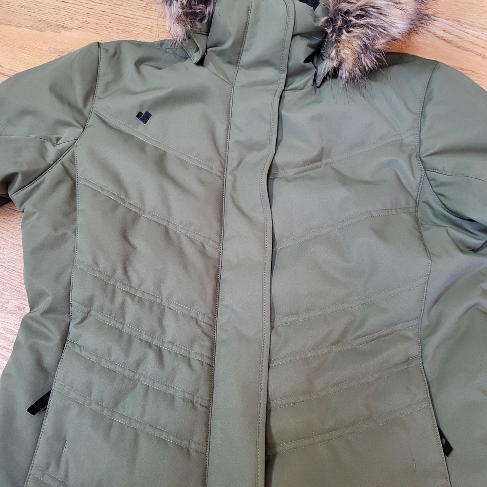 Obermeyer Tuscany II Ski Jacket Size 8 Green Puffer Insulated Faux Fur Hood - Picture 5 of 16